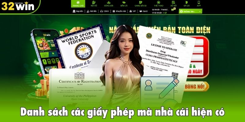 Danh sách các giấy phép mà nhà cái hiện có
